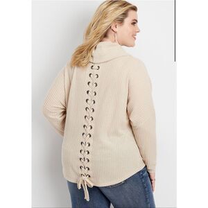 Maurices Lace Up Back Cowl Neck Top Size M